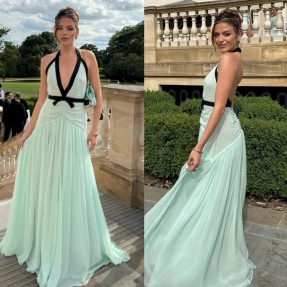 Helsa The Siren Dress in Silk Chiffon in Mint & Black Size XS NEW! With tags! - Picture 2 of 12